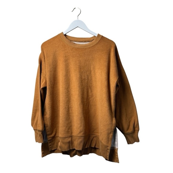 AERIE Coziest Sweatshirt Crew Oversized Fuzzy Tan  Orange SZ M SOFT Lounge Real - Picture 1 of 8